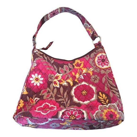 Vera Bradley Carnaby Lisa B. Shoulder Bag Purse Tote Magenta Floral Quilted - Picture 3 of 8